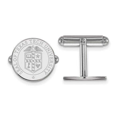 Rhodium-Plated Sterling Silver Texas Tech University Crest Cuff Links, 15MM