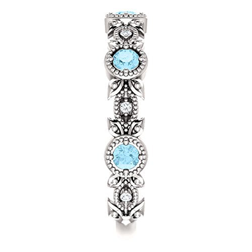 Aquamarine and Diamond Vintage-Style Ring, Rhodium-Plated 14k White Gold (.03 Ctw, Color G-H, I1 clarity)