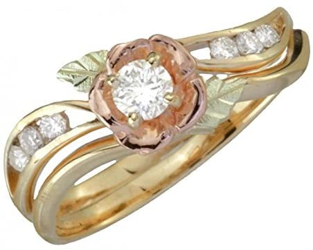 The Men's Jewelry Store (for HER) 3D Diamond Rose Wedding Ring Set, 10k Yellow Gold, 12k Rose Gold, 12k Green Gold (.17 Ct KM .12 Ctw HJ, Color, I1-2 Clarity), Size 5.25