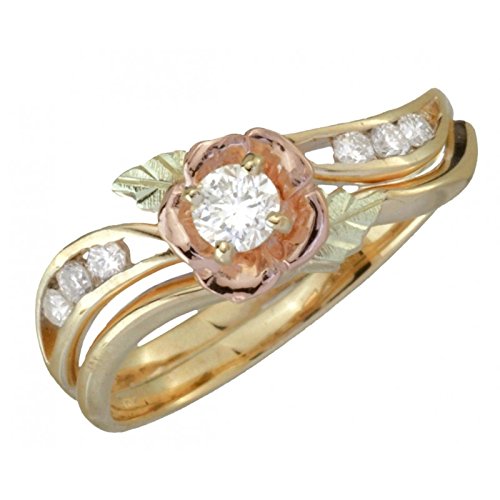 Ave 369 Diamond Flower and Channel Set Diamond 10k Yellow Gold Wedding Ring Set, 12k Rose Gold, 12k Green Gold (.17 Ct KM .12 Ctw HJ, Color, I1-2 Clarity)