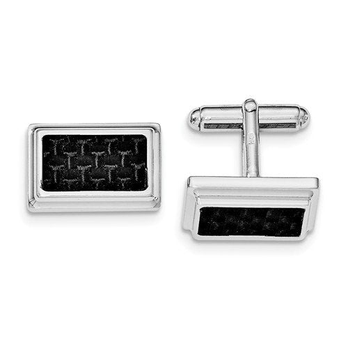 Rhodium-Plated Sterling Silver Cuff Links with Carbon Fiber Rectangle Cuff Links, 14X20MM
