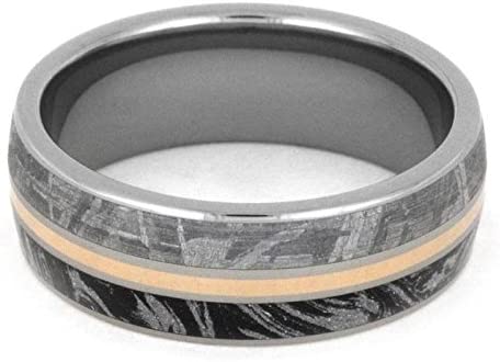 The Men's Jewelry Store (Unisex Jewelry) Gibeon Meteorite, Black and White Mokume Gane, 14k Yellow Gold 8mm Titanium Comfort-Fit Ring