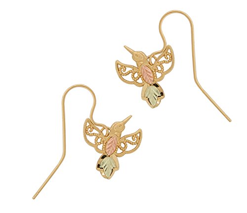 Filigree Hummingbird Earrings, 10k Yellow Gold, 12k Green Gold, 12k Rose Gold Black Hills Gold