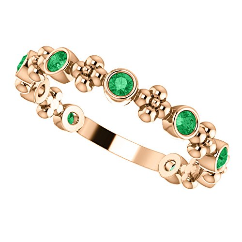 Created Emerald Beaded Ring, 14k Rose Gold
