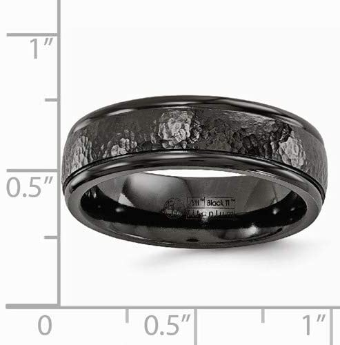 Black Ti Collection Black Titanium Grooved Hammered 7mm Wedding Band, Size 8.5