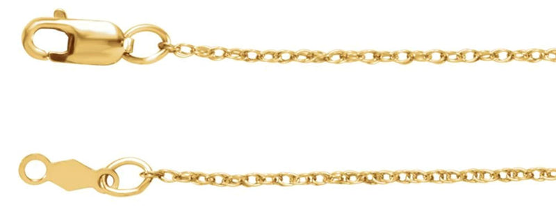 1mm 14k Yellow Gold Rope Chain, 16"