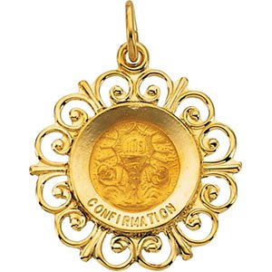 Rhodium Plated 14k Yellow Gold Round Confirmation Pendant (18.5 MM)