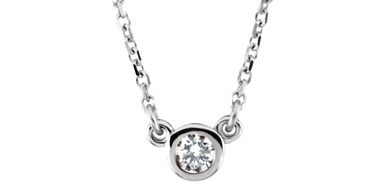 White Sapphire Solitaire Rhodium Plate 14k White Gold Pendant Necklace, 16"