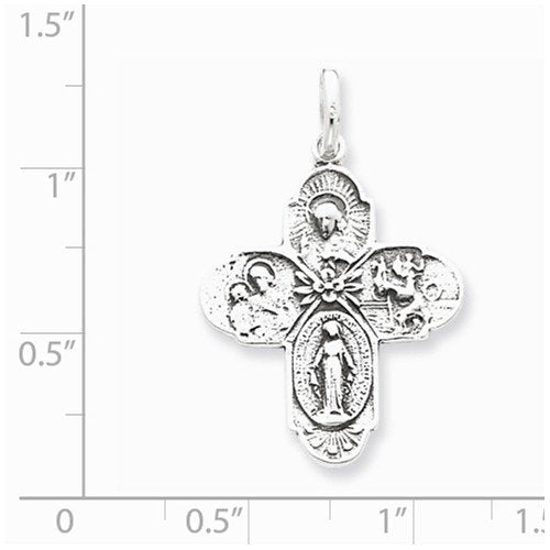 Sterling Silver Antiqued 4-Way Cross Medal (31X20MM)