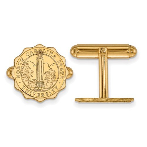 Gold-Plated Sterling Silver North Carolina State University Crest Round Cuff Links, 15MM