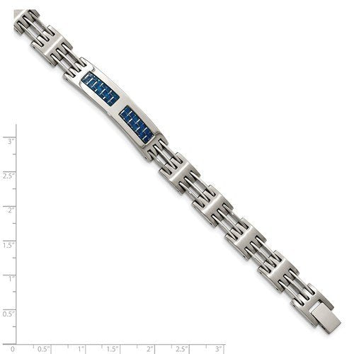 Men's Brushed Stainless Steel with Blue Carbon Fiber Inlay Bracelet, 8.5"