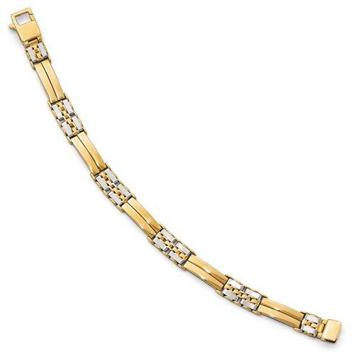 Men's Two-Tone 14k Yellow and White Gold 9mm Link Bracelet, 8"