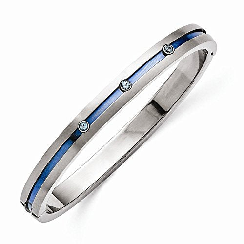 Radiance Collection Grey and Blue Titanium Blue Topaz Hinged Bangle Bracelet. 7.5"