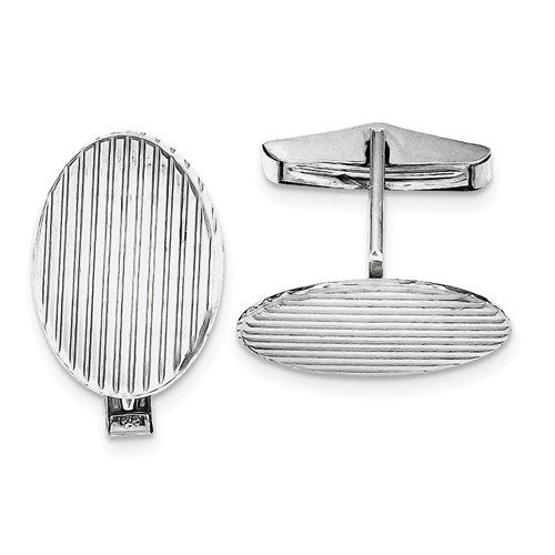 Rhodium-Plated Sterling Silver Oval Cuff Links, 23X16MM