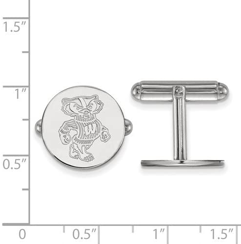 Rhodium-Plated Sterling Silver University of Wisconsin Cuff Links, 15MM