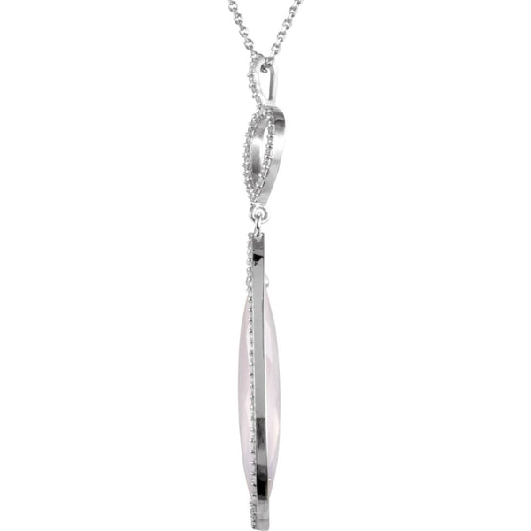 Rose Quartz Pear and Diamond Halo Sterling Silver Necklace, 18"