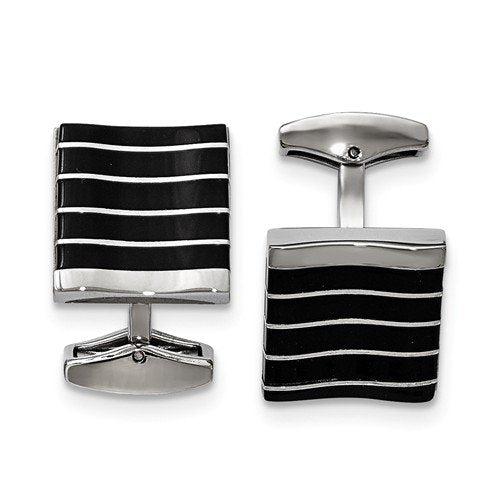 Stainless Steel, Satin Brushed Black Cat's Eye Square Cuff Links,