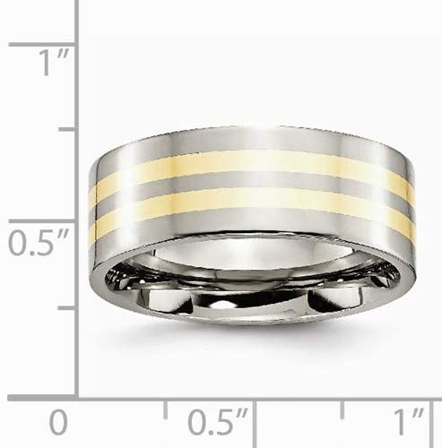 Titanium, Two Stripes 14k Yellow Gold Inlay 8mm Flat Band, Size 8