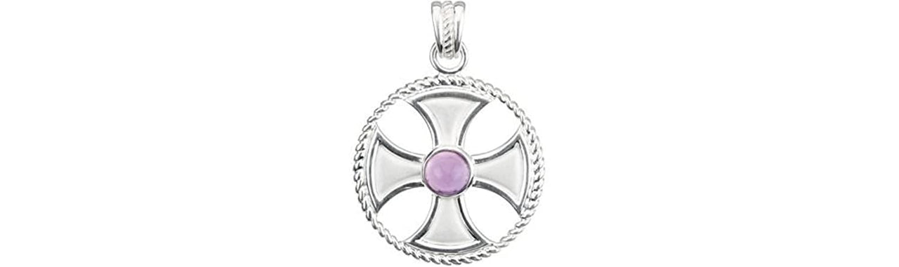 Genuine Amethyst Maltese Rope Sterling Silver Cross Pendant