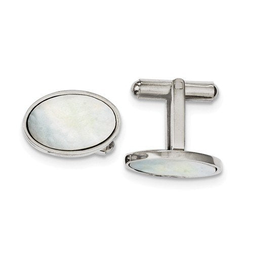 Stainless Steel Mother Of Pearl Polished Round Cuff Links, 19X13MM
