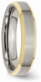 Brushed Grey Titanium, 5mm Yellow IP Beveled Edge Band, Size 10