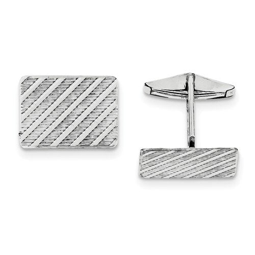 Rhodium-Plated Sterling Silver Rectangle Cuff Links, 23X22MM