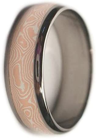 Copper, Silver Mokume Gane Inlay 6mm Comfort Fit Titanium Wedding Band, Size 7.5