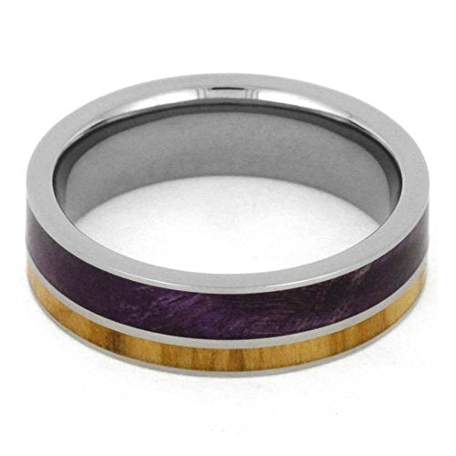 The Men's Jewelry Store (Unisex Jewelry) Purple Box Elder Burl, Bethlehem Olive Wood 6mm Titanium Comfort-Fit Wedding Band, Size 13.5