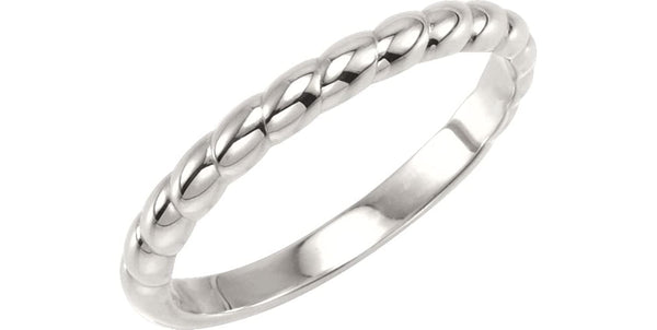 Rope Trimmed Stackable 2.5mm Rhodium-Plated 14k White Gold Ring