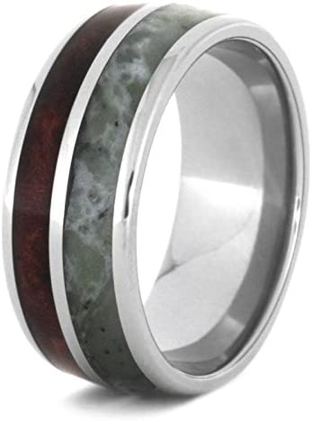 The Men's Jewelry Store (Unisex Jewelry) Green Jade, Redwood Burl Wood 9mm Titanium Comfort-Fit Wedding Band