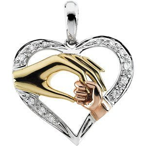 14k Tri-Gold Diamond Heart 'Tender Touch' Mother and Child Necklace 18"