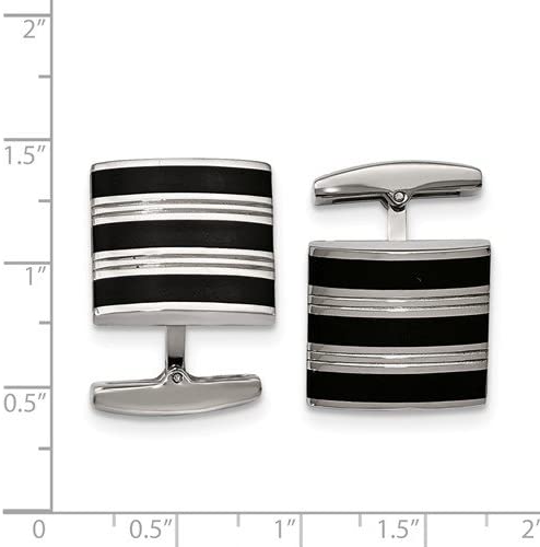 Stainless Steel Grooved Black Rubber Stripes Cuff Links