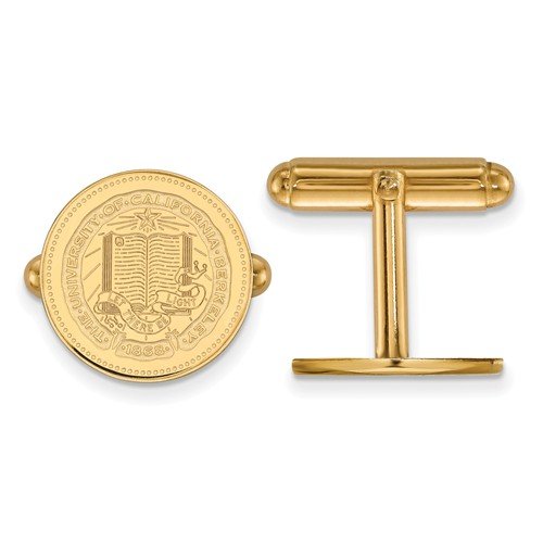 Gold-Plated Sterling Silver University Of California Berkeley Crest Round Cuff Links, 16MM