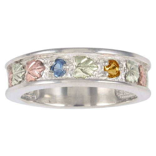 Ave 369 Aquamarine and Citrine Band, Sterling Silver, 12k Green and Rose Gold Black Hills Gold Motif