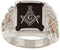 Men's Black Hills Gold Free Mason's Onyx Rhodium Plate Sterling Silver Signet Ring, Size 11