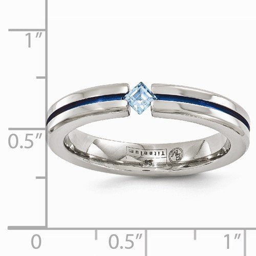 Radiance Collection Gray and Blue Titanium Sky Blue Topaz Princess 4mm Band