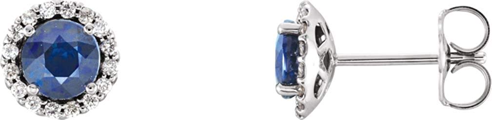 Blue Sapphire and Diamond Earrings, Rhodium-Plated 14k White Gold (0.16 Ctw, G-H Color, I1 Clarity)