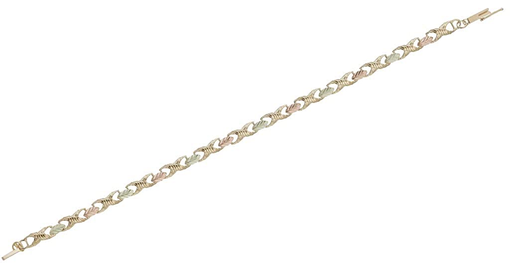 Infinity Link Bracelet, 10k Yellow Gold, 12k Green and Rose Gold Black Hills Gold Motif, 7.5"