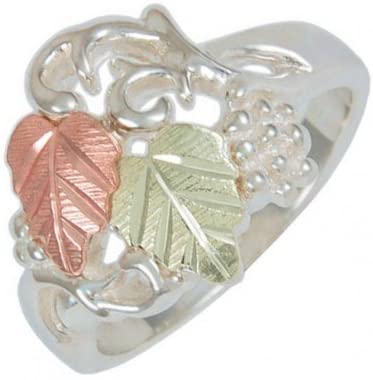 Grape Leaf Statement Ring, Sterling Silver, 12k Green and Rose Gold Black Hills Gold Motif