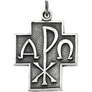 Sterling Silver Alpha Omega Chi-Rho Cross Necklace, 24"