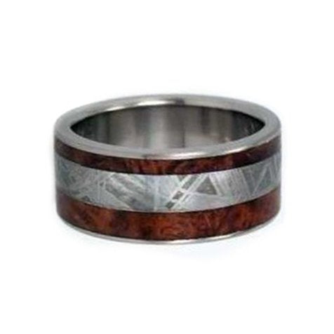 Afzelia Wood, Gibeon Meteorite 10mm Comfort Fit Matte Titanium Wedding Band, Size 10