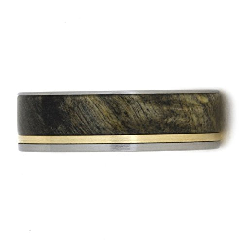 Buckeye Burl Wood, Bronze Pinstripe 7.5mm Comfort-Fit Titanium Brushed Band