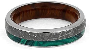 The Men's Jewelry Store (Unisex Jewelry) Gibeon Meteorite, Malachite, Titanium 5.5mm Comfort-Fit Ironwood Sleeve Band, Size 12.25