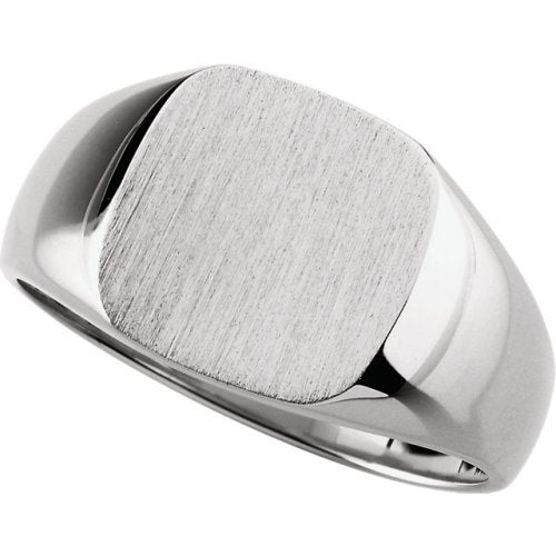 Men's Closed Back Signet Semi-Polished 14k White Gold Ring (12mm)