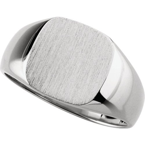 Men's Closed Back Square Signet Ring, 18k X1 White Gold (12mm) Size 8.75
