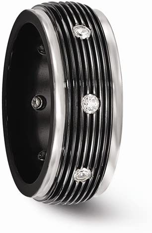 Edward Mirell Titanium and Black Titanium with White Sapphires Grooved 9mm Wedding Band