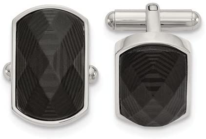 Stainless Steel Solid Black Carbon Fiber Inlay Semi-Rectangle Cuff Links, 13.7MM