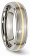 Brushed Titanium 6mm Ridged Edge, 14k Yellow Gold Inlay Comfort-Fit Band, Size 6.5