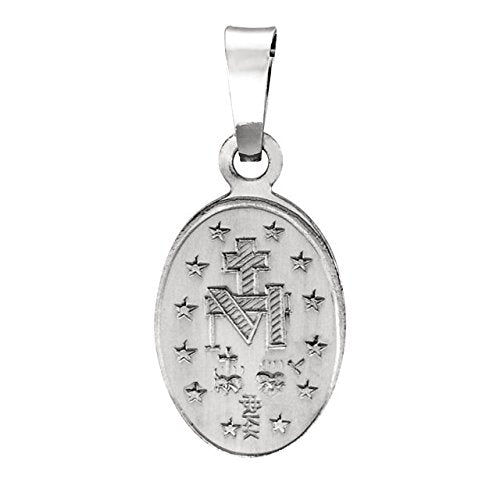 14k White Gold Oval Miraculous Medal (26x18 MM)