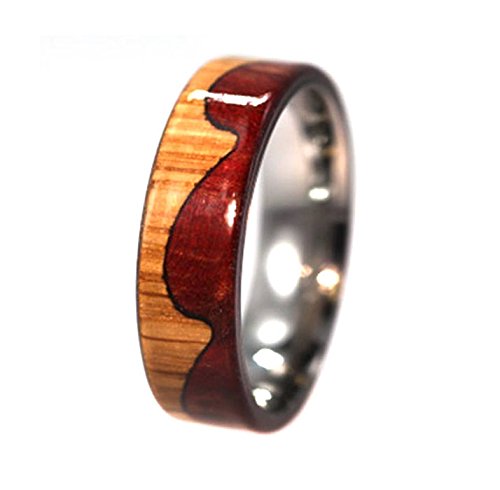 The Men's Jewelry Store (Unisex Jewelry) Two Tone Wood Design, Oak, Redwood 7.5mm Comfort Fit Titanium Wave Ring